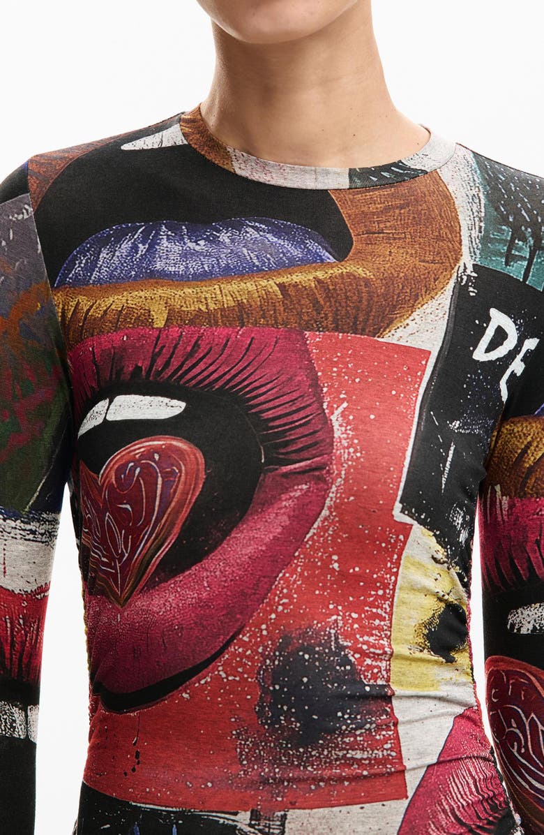 Desigual Printed Long Sleeve Dress, Alternate, color, Black