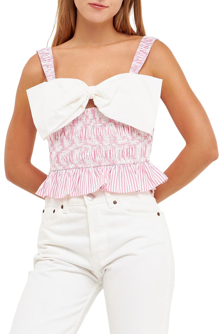 Mixed Media Bow Tank, Main, color, PINK/ IVORY