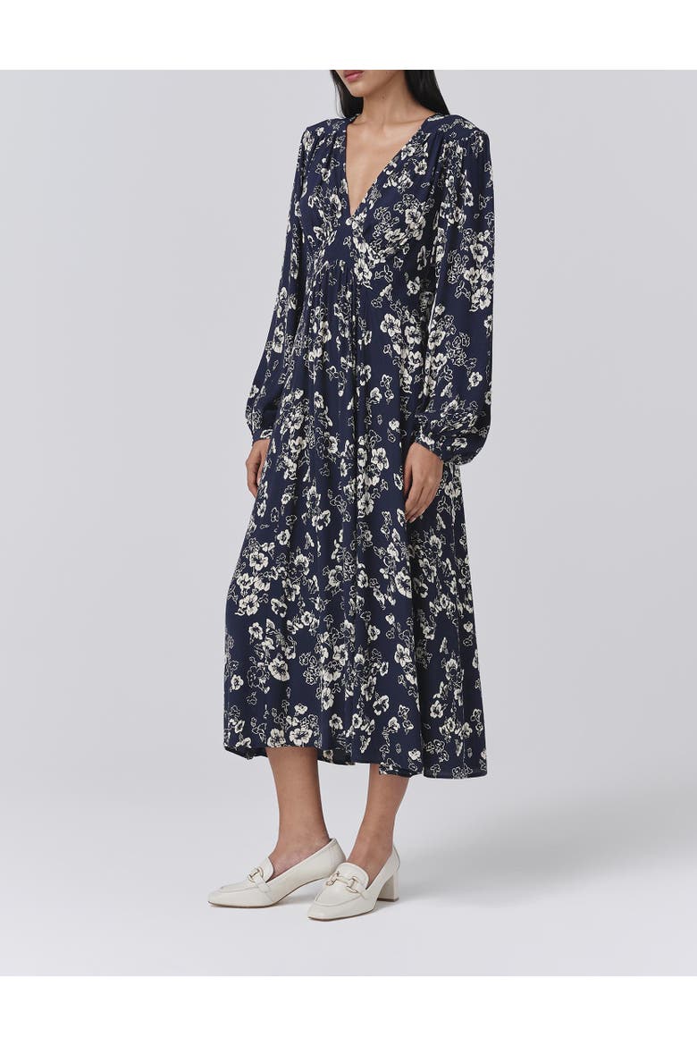 Wren Floral V Neck Midi Dress, Alternate, color, Navy Floral