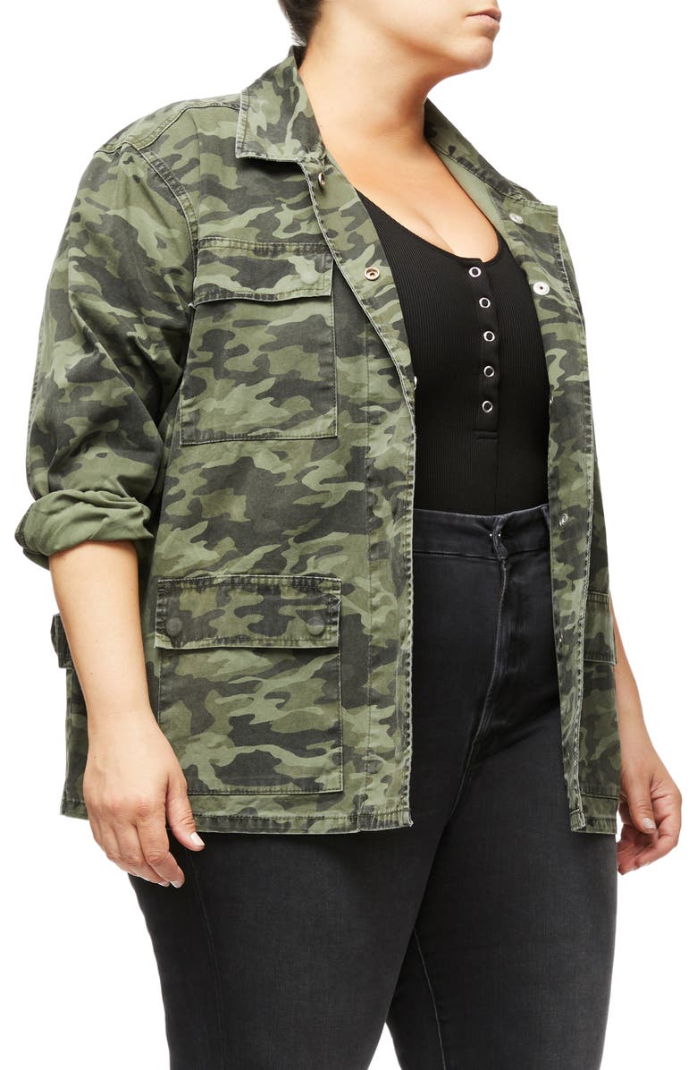Good American Camo Snap Front Jacket, Alternate, color, 
