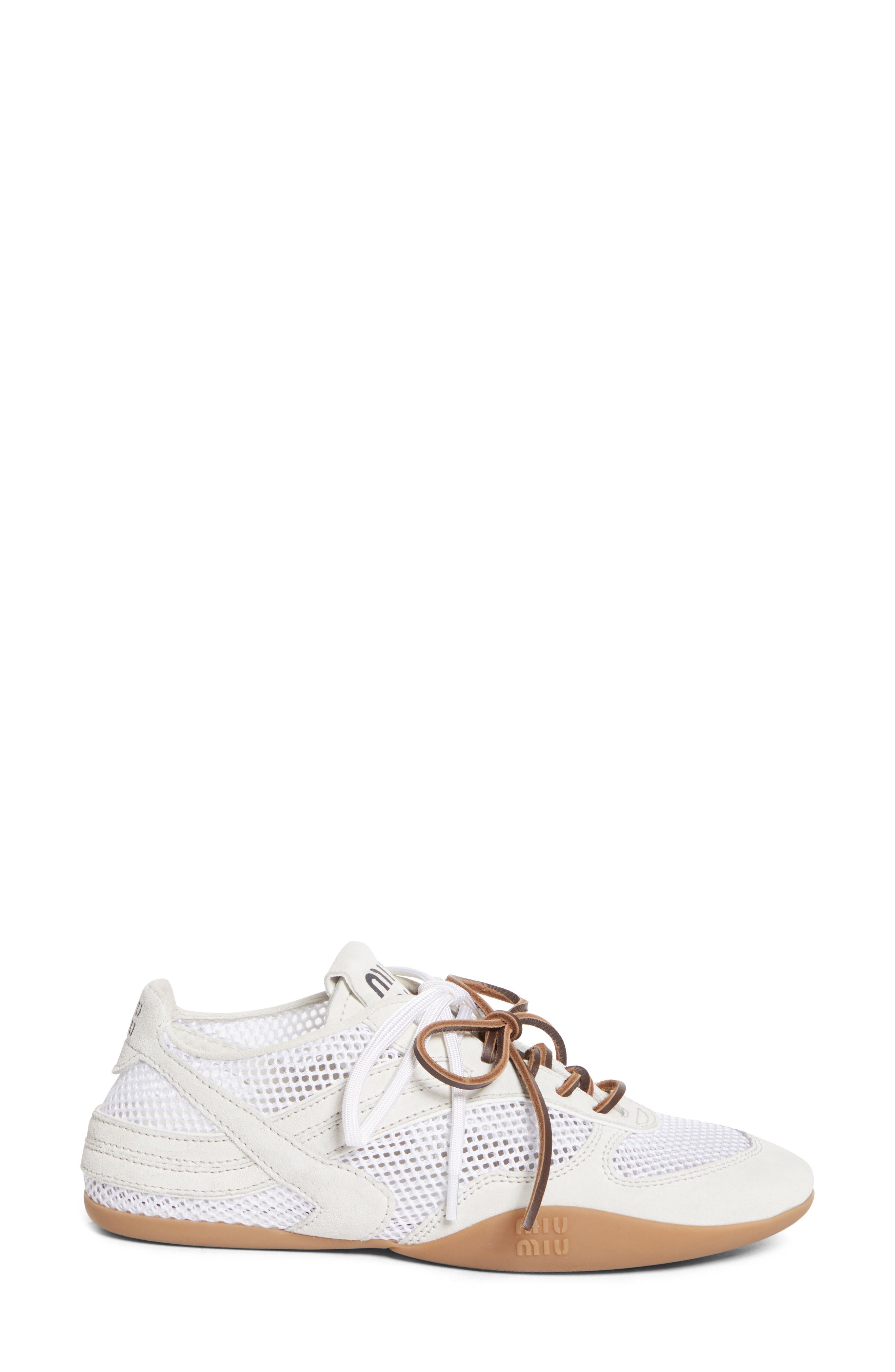 Miu Miu Gymnasium Mixed Media Low Top Sneaker, Alternate, color, Bianco