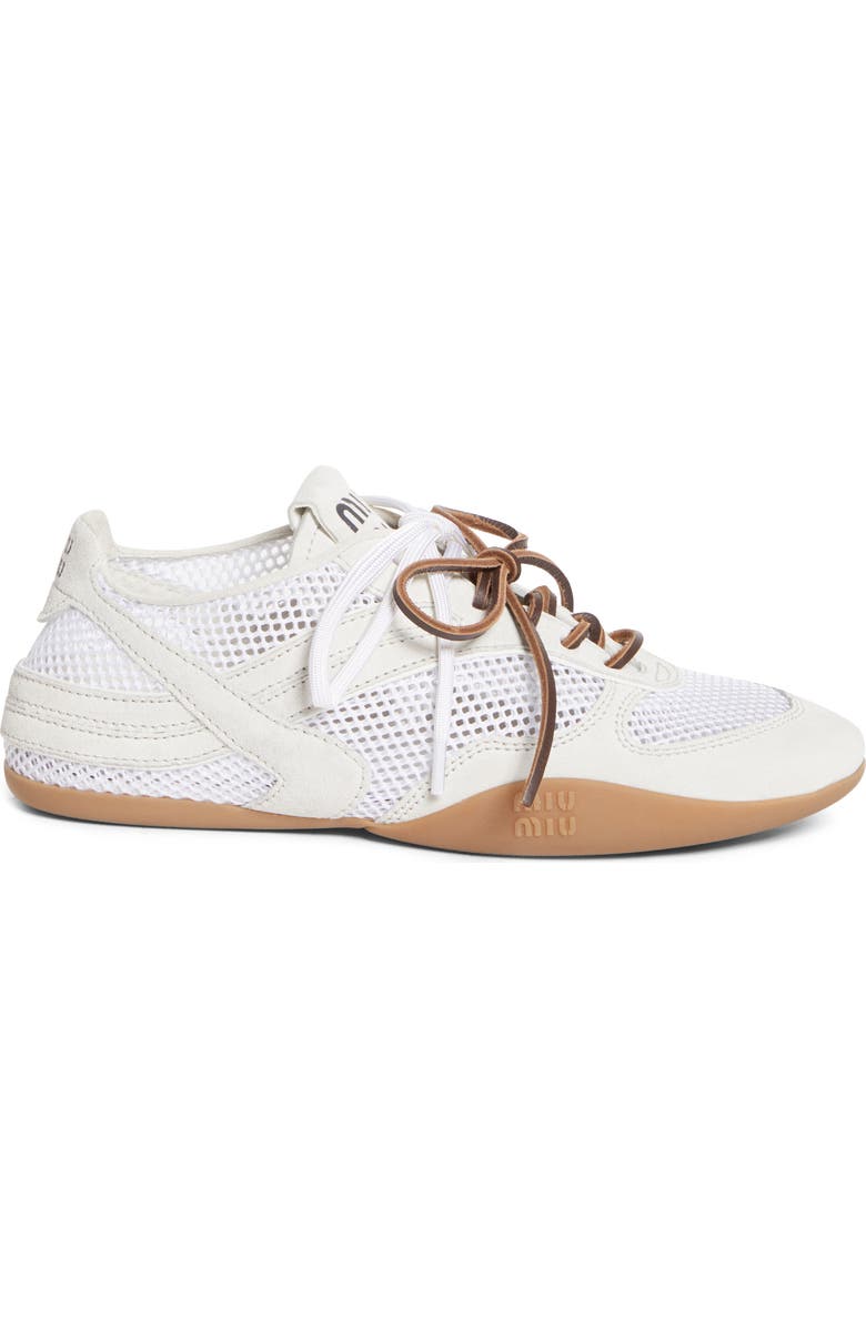 Miu Miu Gymnasium Mixed Media Low Top Sneaker, Alternate, color, Bianco