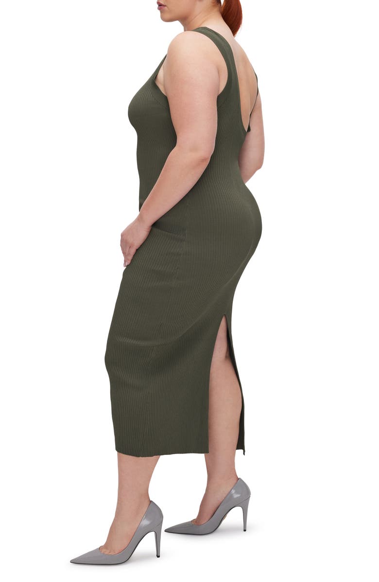 Good American Shine Scoop Back Ribbed Tank Dress, Alternate, color, Fatigue001