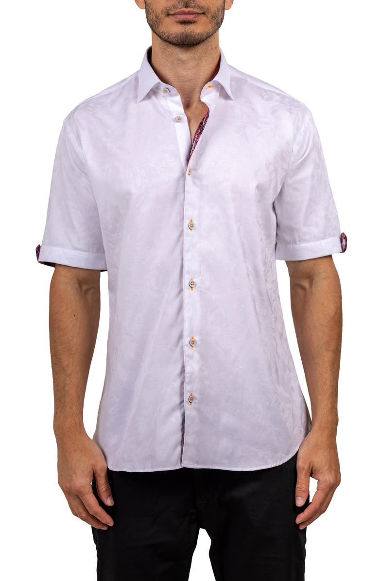 Maceoo Galileo Ascension 0076 Contemporary Fit Short Sleeve Button-Up Shirt, Main, color, White