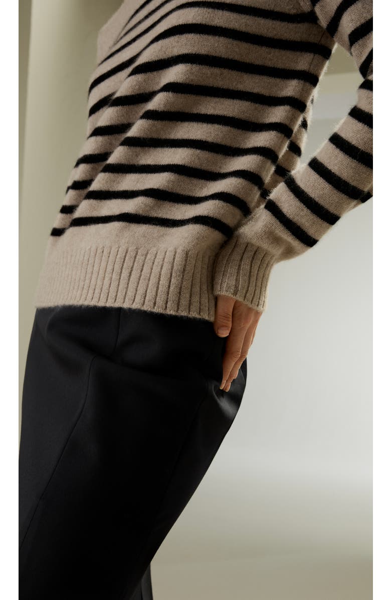 Lilysilk Striped Round Collar Cashmere Sweater, Alternate, color, Brown
