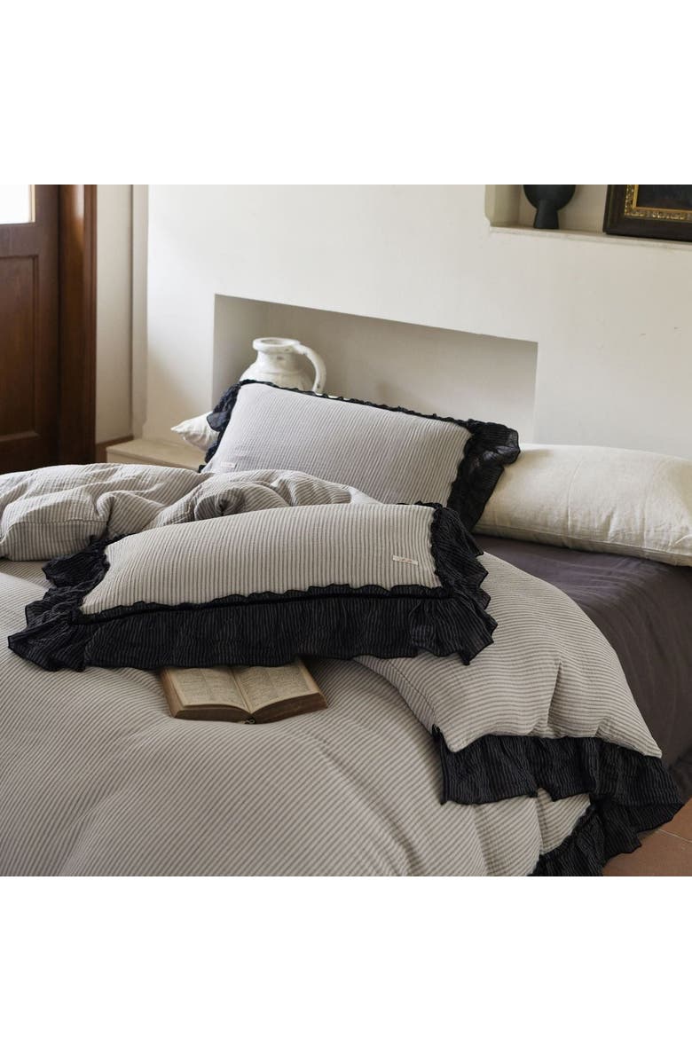 Ever Lasting Stripe Ruffle Lace Bedding Set, Alternate, color, Gray Stripe / Ruffle
