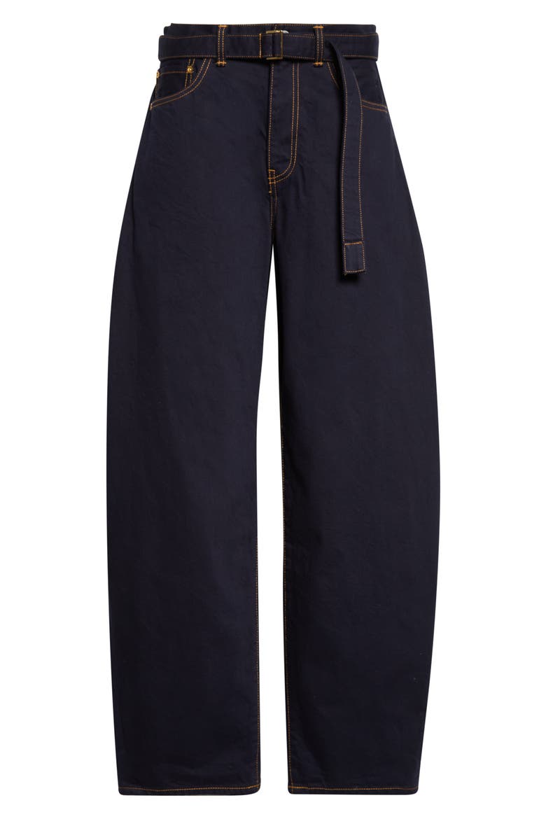 Belted High Waist Wide Leg Jeans, Main, color, NAVY