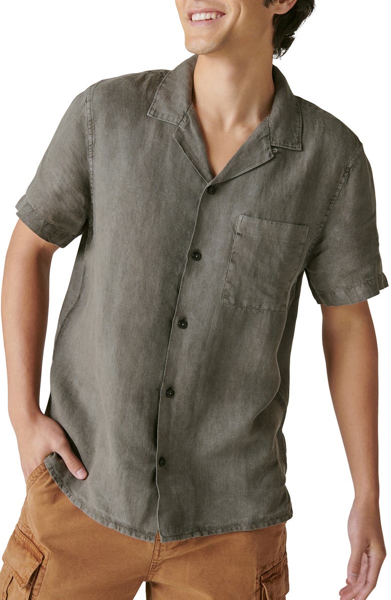 Lucky Brand Short Sleeve Linen Camp Shirt, Main, color, 
