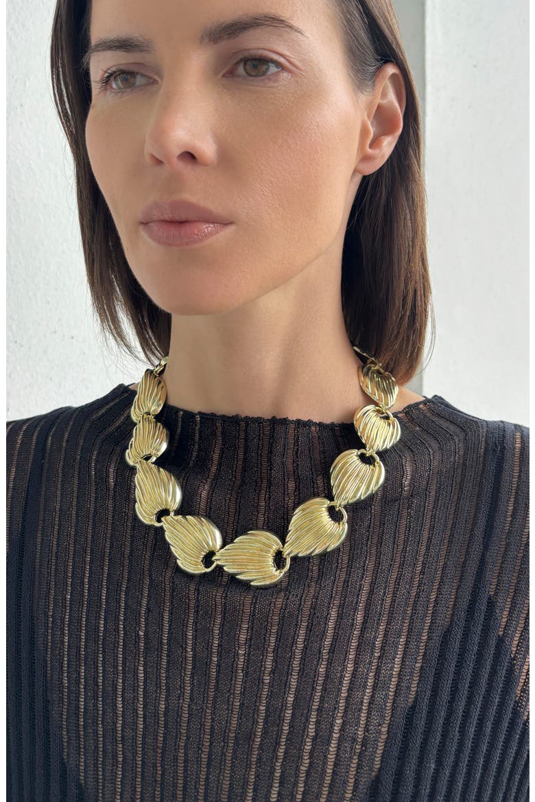 14K Gold Plated Deco Link Necklace, Alternate, color, GOLD