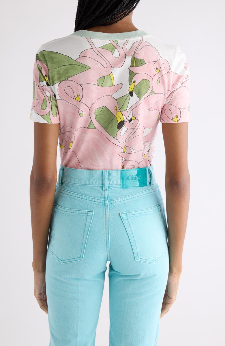 Chloé Flamingo Print Jersey Ringer T-Shirt, Alternate, color, Iconic Milk
