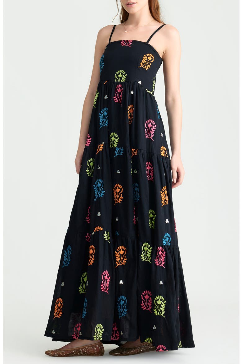 Soraya Embroidered Cotton Maxi Sundress, Main, color, BLACK