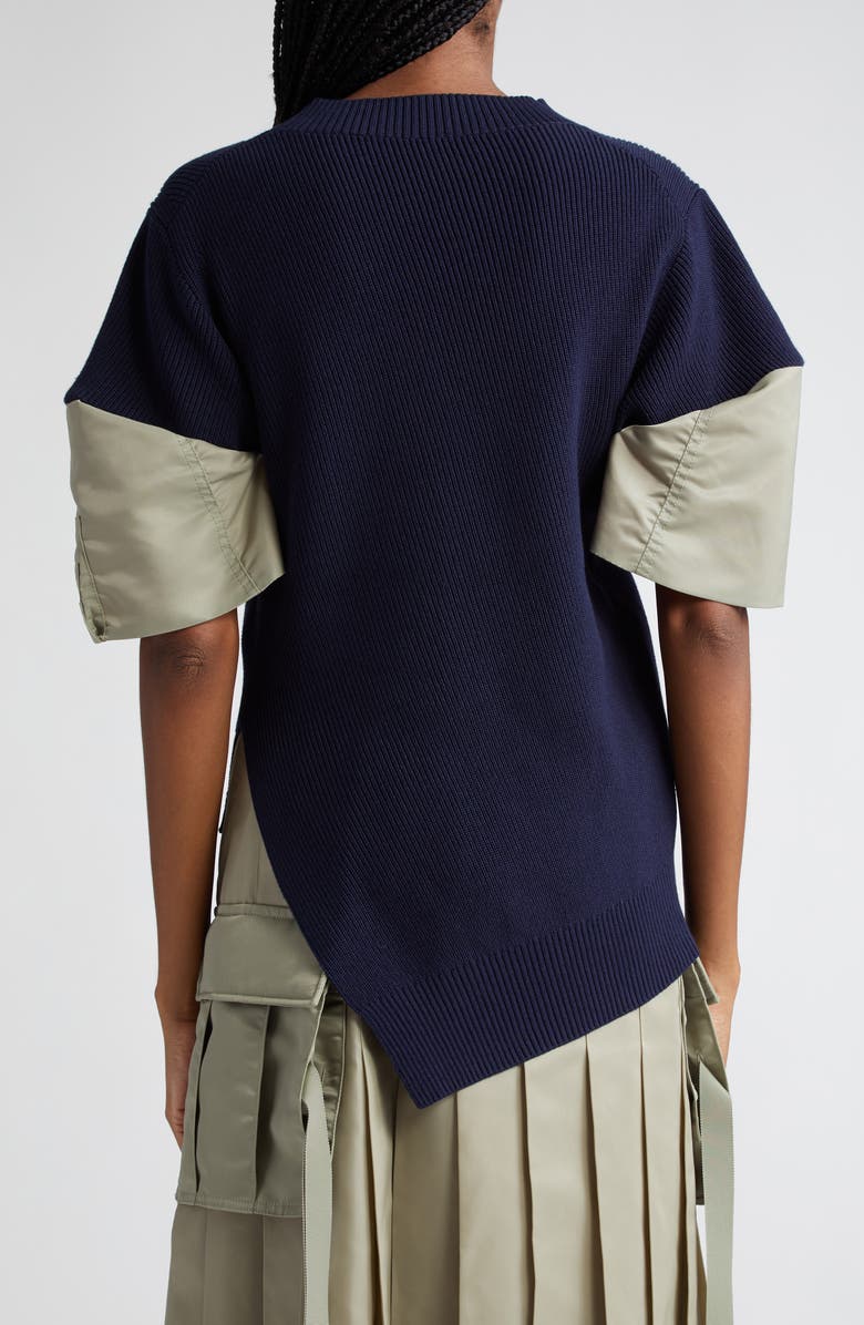 Sacai Mixed Media Asymmetric Cotton Blend Sweater, Alternate, color,