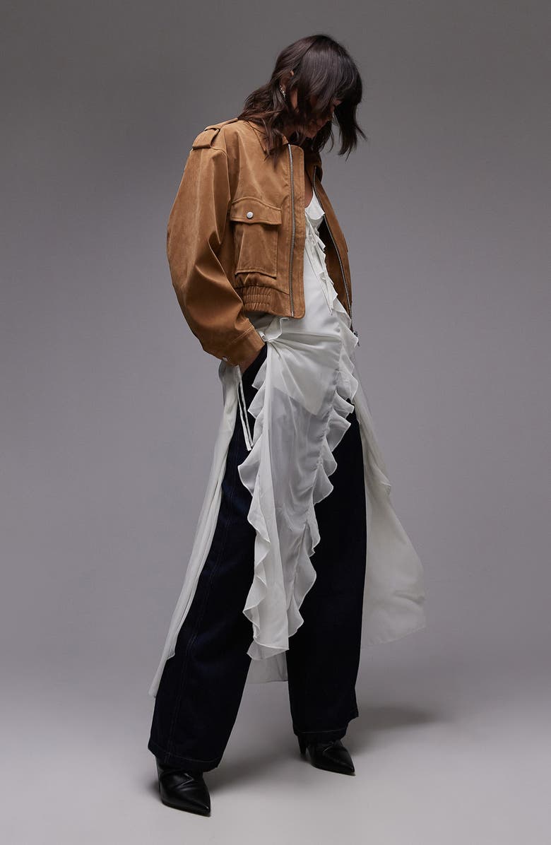 Topshop Faux Suede Jacket, Alternate, color, 