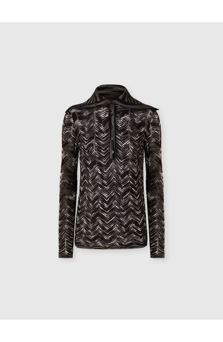 Missoni High-neck Buttoned Sweater With Chevron Pattern, Main, color, Brown
