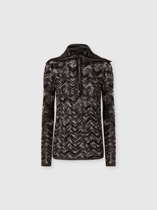 Missoni High-neck Buttoned Sweater With Chevron Pattern In Black