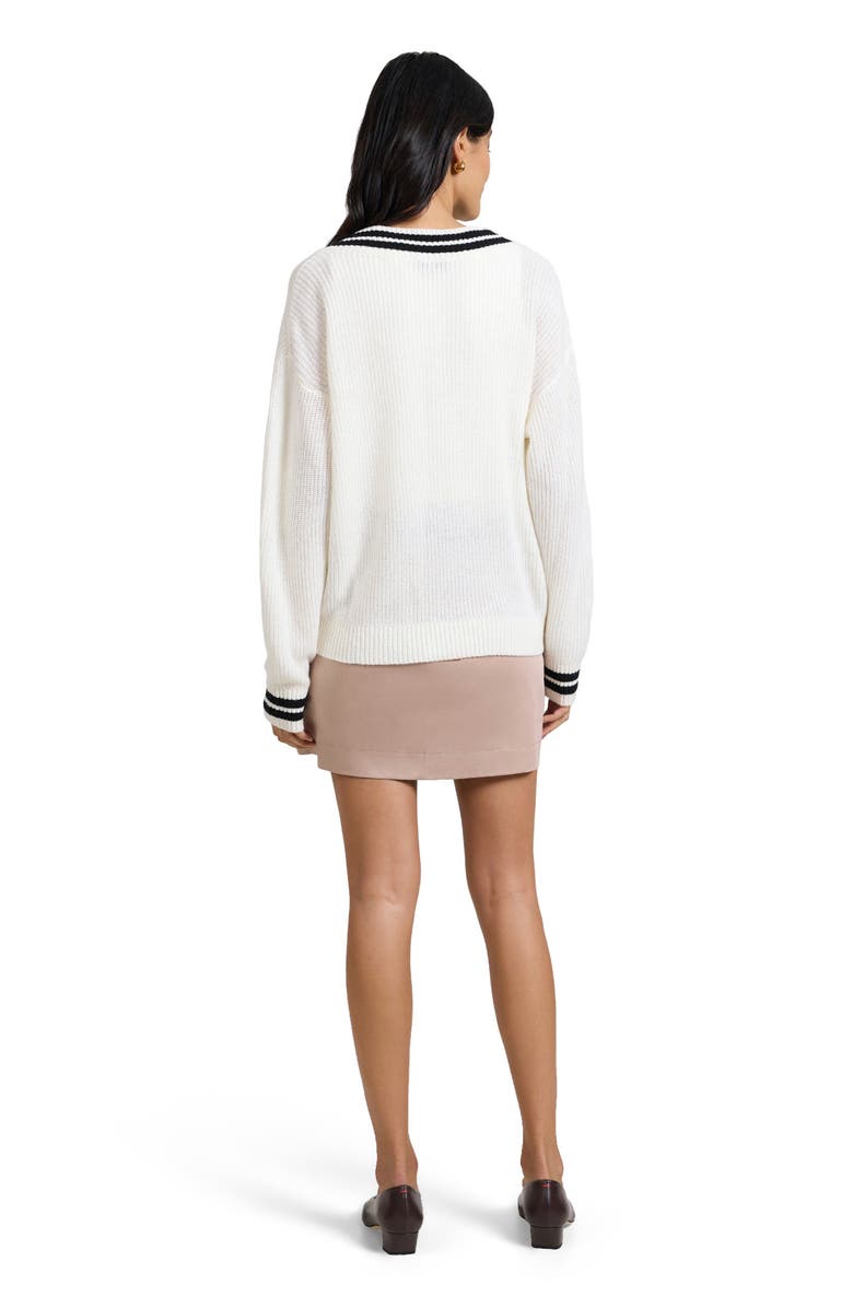 Onia Deep V-neck Varsity Pullover Sweater, Alternate, color, Off White/Black