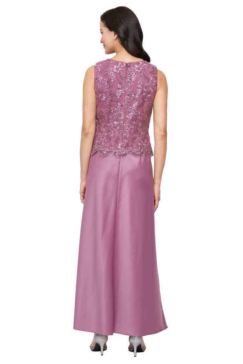 Embroidered Mock Two-Piece Gown with Jacket, Alternate, color, DARK MAUVE