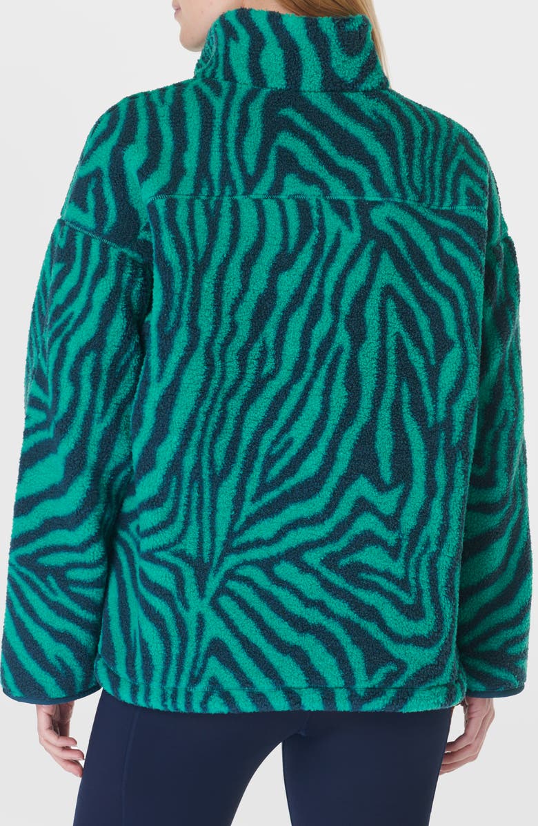 Sweaty Betty Karma Zebra Print Quarter Zip Fleece Pullover, Alternate, color, Green Abstract Zebra Print