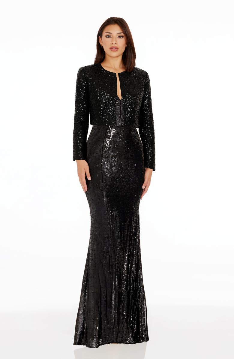 Dress the Population Andra Sequin Open Front Crop Cardigan, Alternate, color, Black