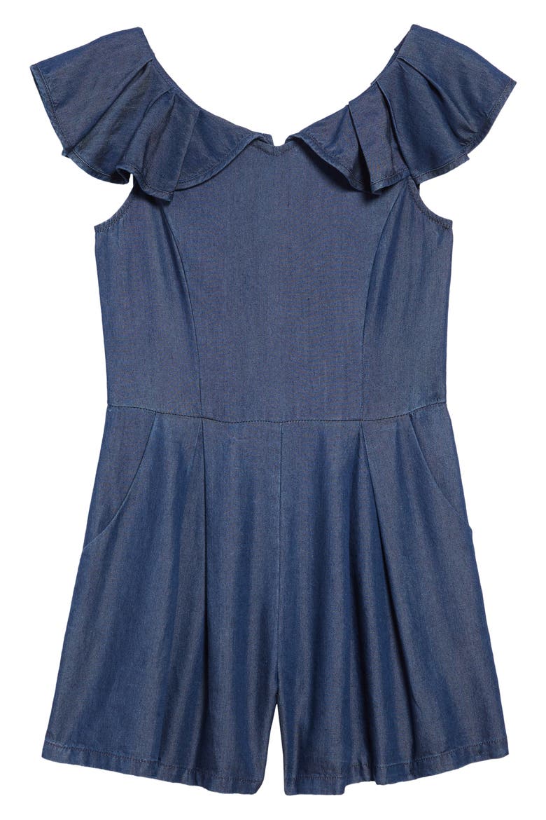 Habitual Flutter Sleeve Romper, Main, color, INDIGO