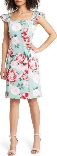 DONNA RICCO Long Sleeve Floral Lurex Chiffon Midi Dress