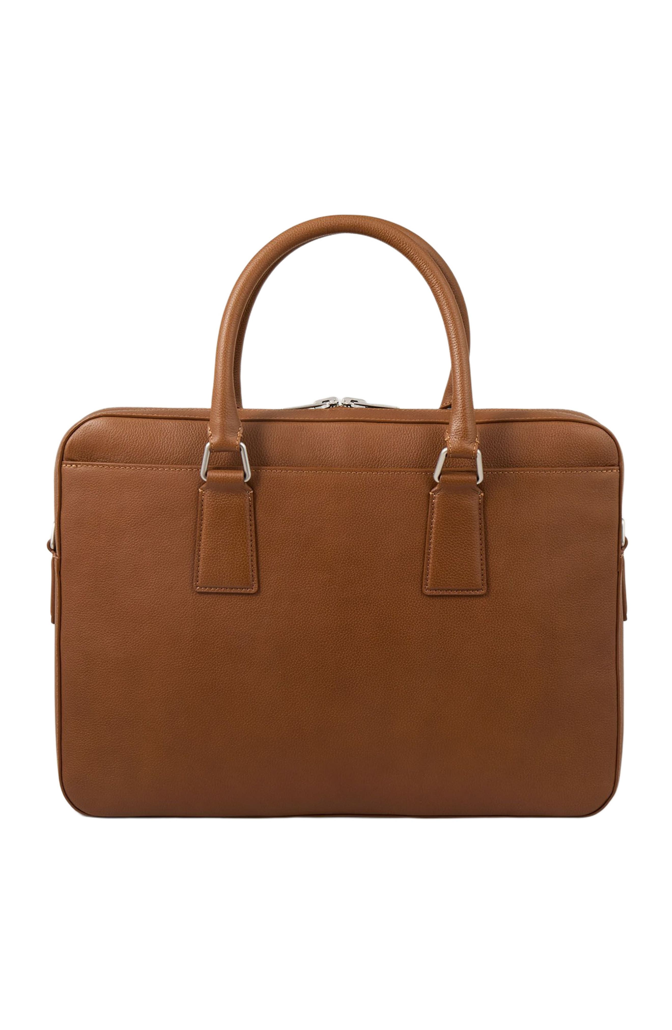 SANDRO Large grained leather briefcase, Alternate, color, Cognac