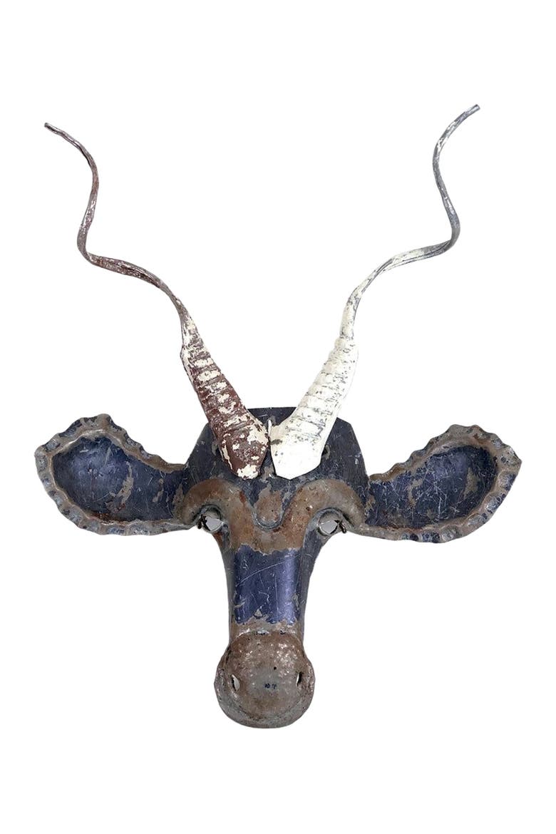 Kudu Animal Mask - Recycled Metal Wall Art, Main, color, Grey