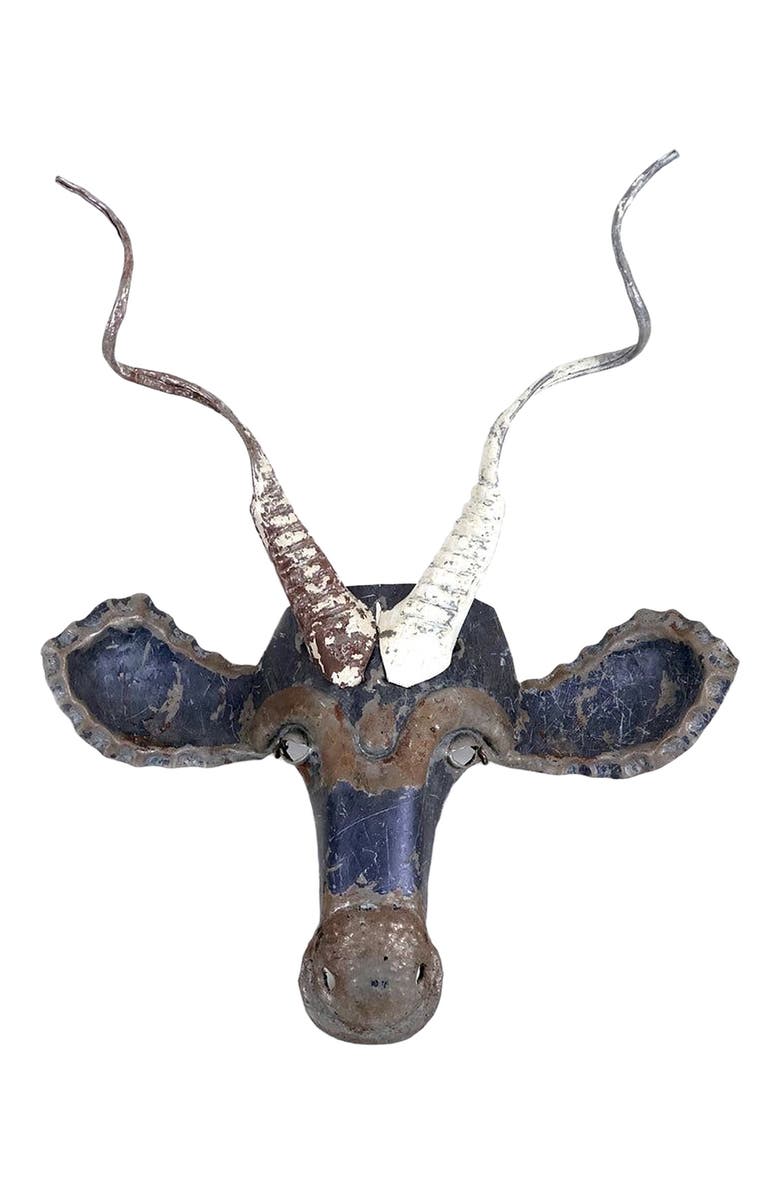 Mbare Kudu Animal Mask - Recycled Metal Wall Art, Main, color, Grey