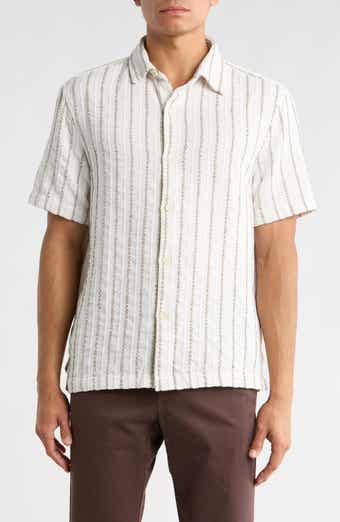 DENIM AND FLOWER Relaxed Fit Stripe Short Sleeve Button-Up Shirt