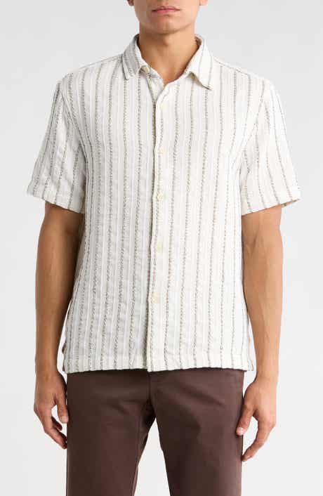 DENIM AND FLOWER Relaxed Fit Stripe Short Sleeve Button-Up Shirt