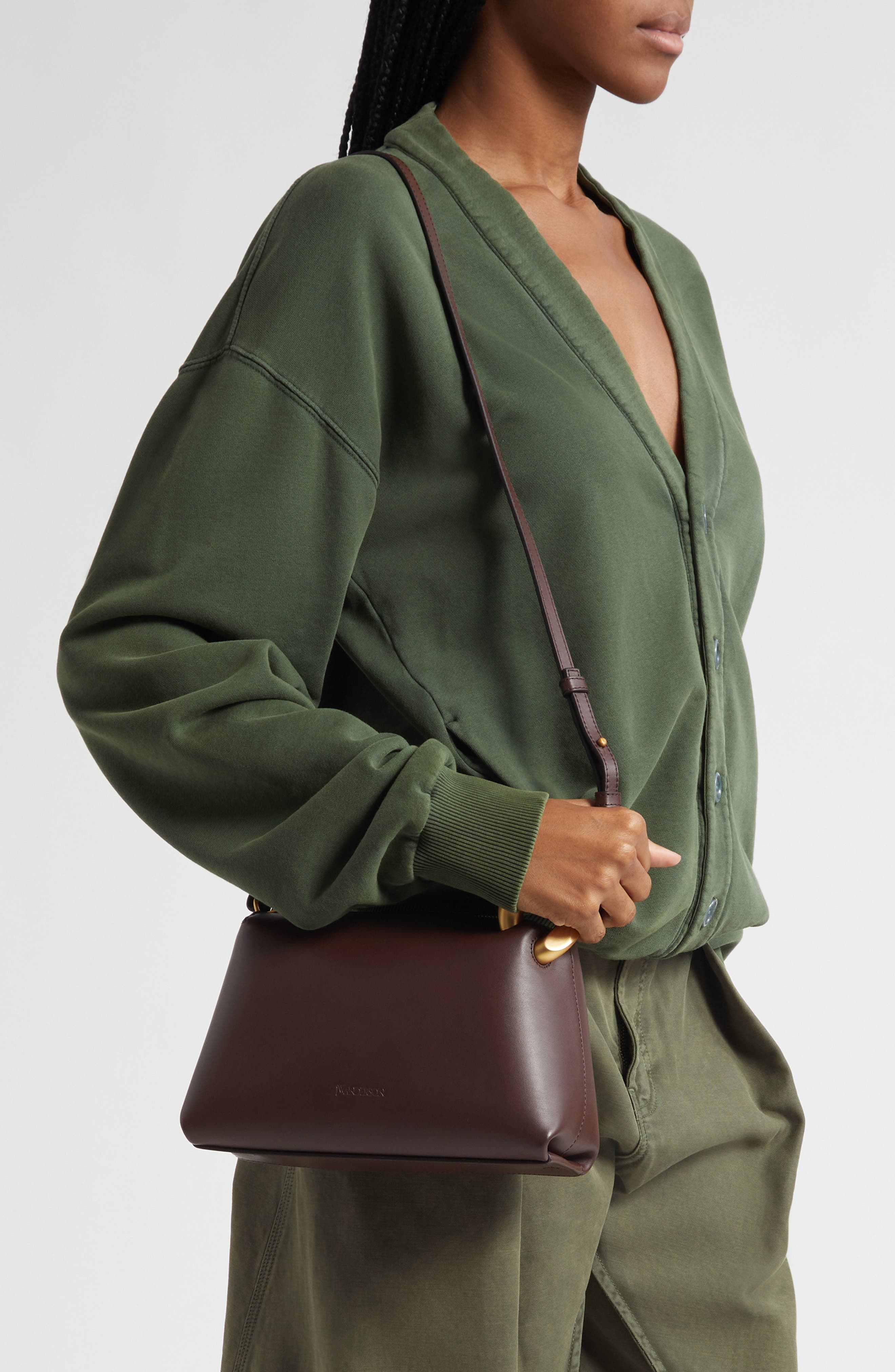 JW Anderson Small JWA Corner Leather Top Handle Bag, Alternate, color, Deep Walnut 631