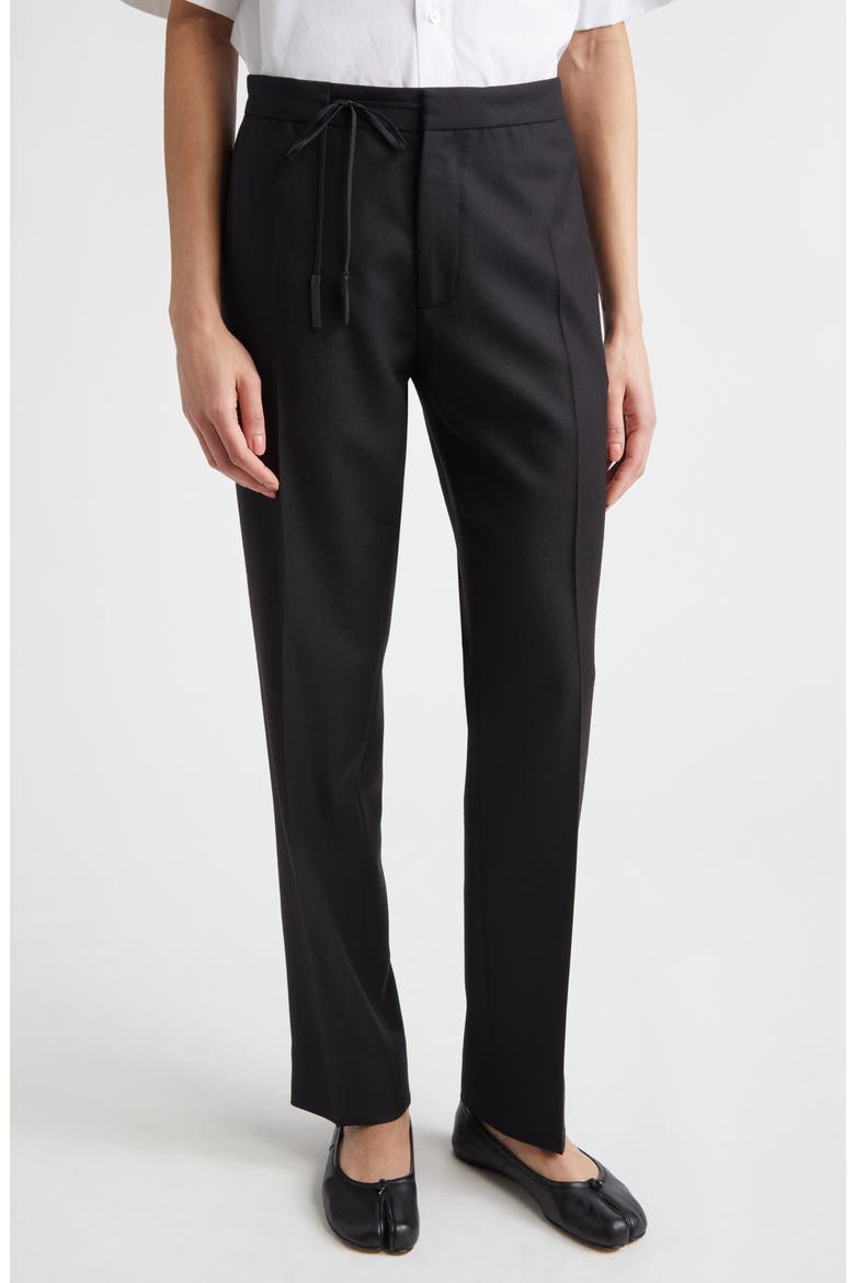 Straight Leg Virgin Wool Flannel Trousers, Main, color, BLACK