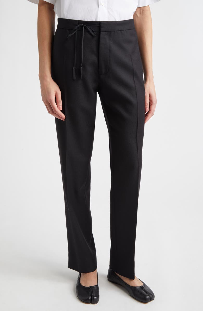 Maison Margiela Straight Leg Virgin Wool Flannel Trousers, Main, color, Black