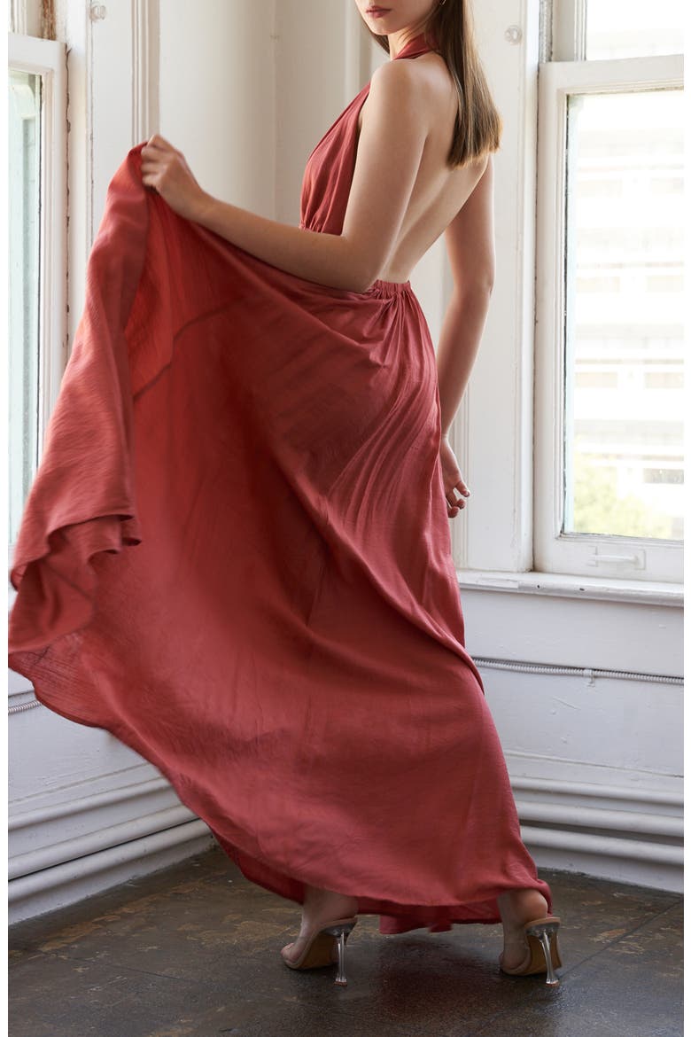 Open Back Halter Maxi Dress, Alternate, color, RUST