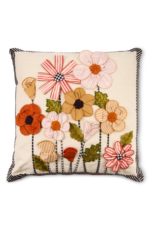 Striped Flowers Throw Pillow