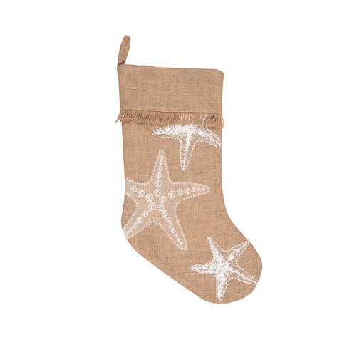 Starfish Beige Hanging Christmas Stocking 20"