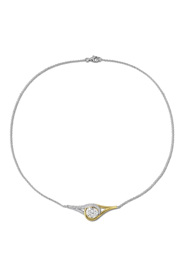 Moissanite Halo Necklace Two-Tone Sterling Silver, Alternate, color, Moissanite