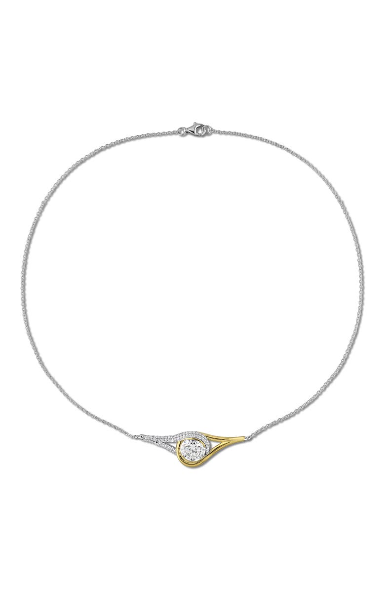 Julianna B. Moissanite Halo Necklace Two-Tone Sterling Silver, Alternate, color, Moissanite