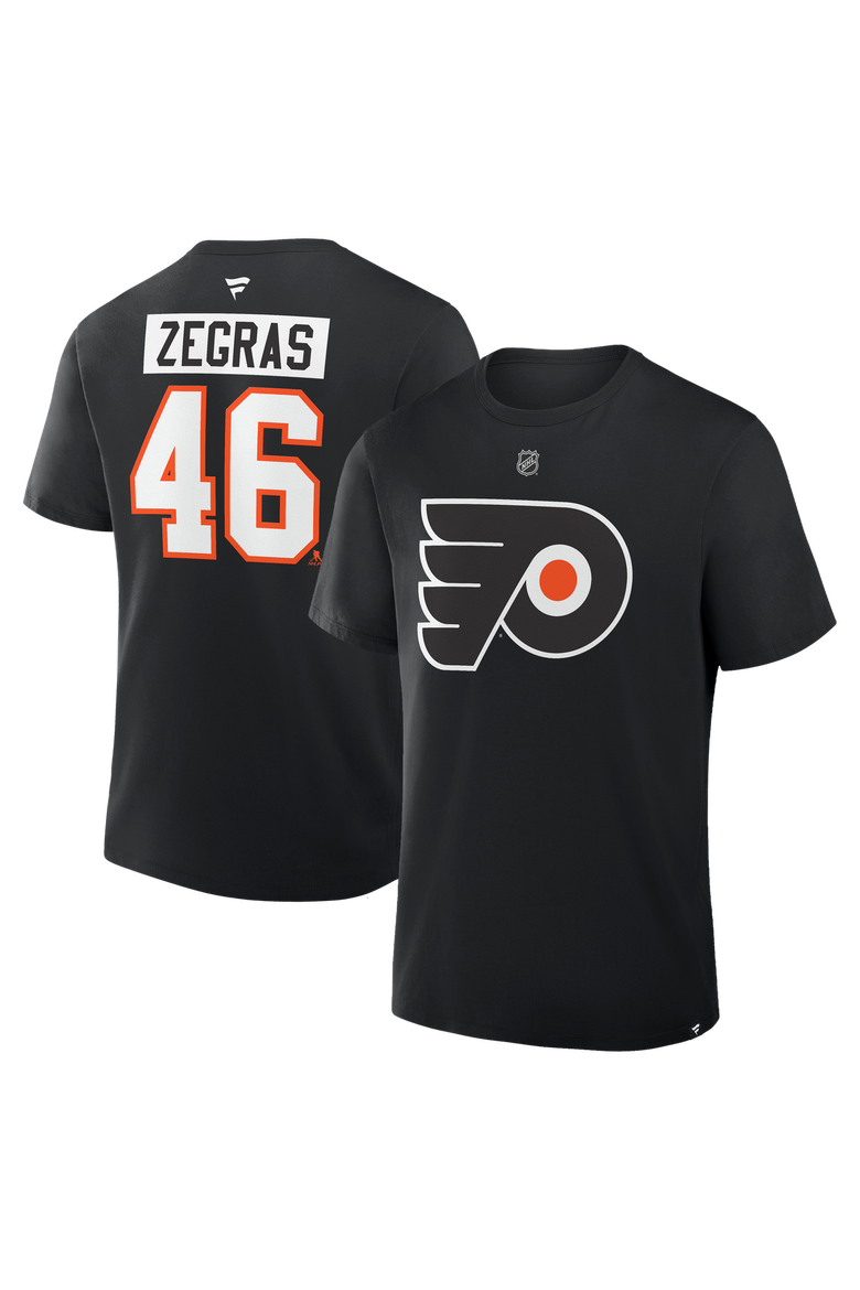 Men's Fanatics Trevor Zegras Black Philadelphia Flyers Authentic Stack Name & Number T-Shirt, Main, color, Black