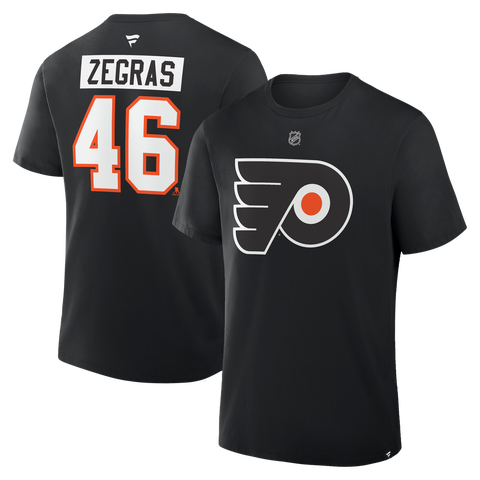 Men's Fanatics Trevor Zegras Black Philadelphia Flyers Authentic Stack Name & Number T-Shirt