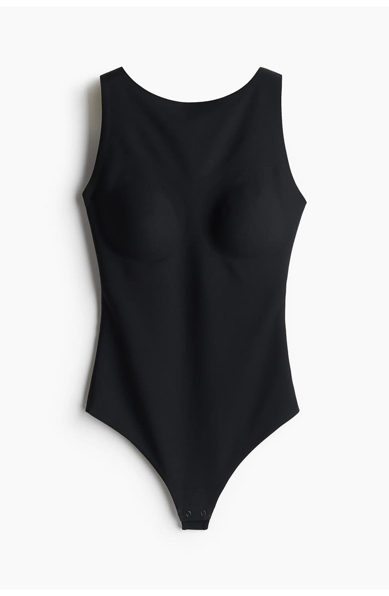 H&M Light Shape Microfibre Thong Body, Main, color, Black