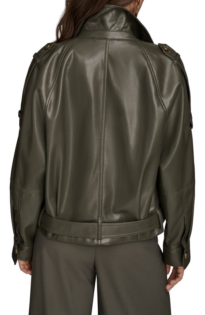 Donna Karan New York Belted Faux Leather Moto Jacket, Alternate, color, Dark Mineral