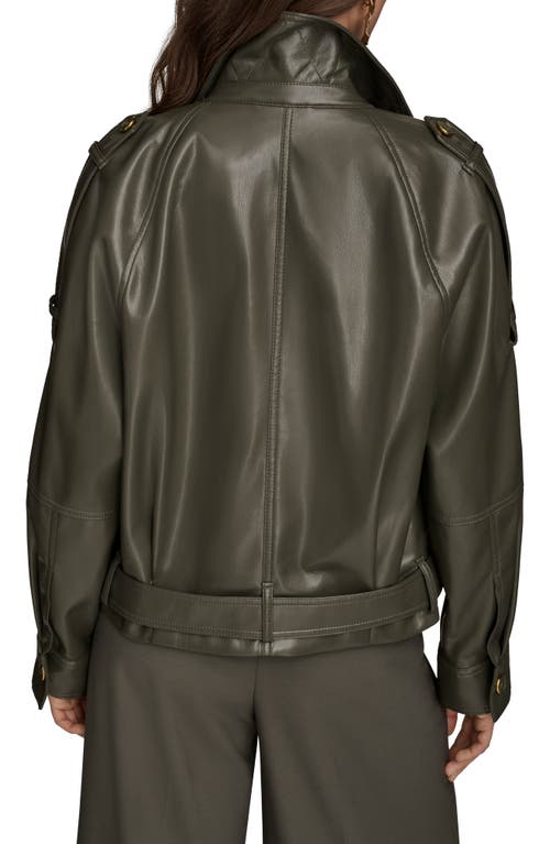 Donna Karan New York Belted Faux Leather Moto Jacket In Green
