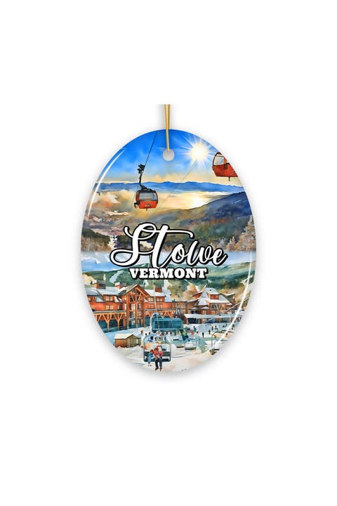 Stowe Vermont Mountain Town Oval Ceramic Ornament