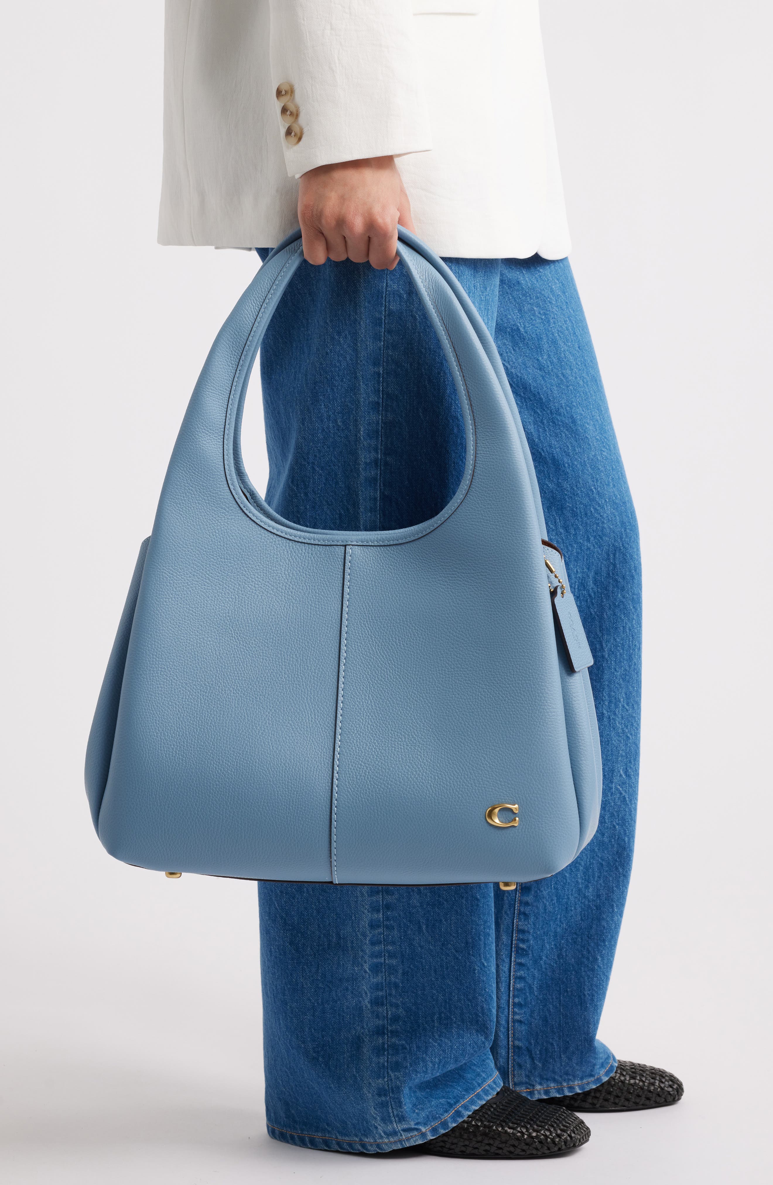Lana Polished Pebble Leather Shoulder Bag, Alternate, color, BLUEBELL