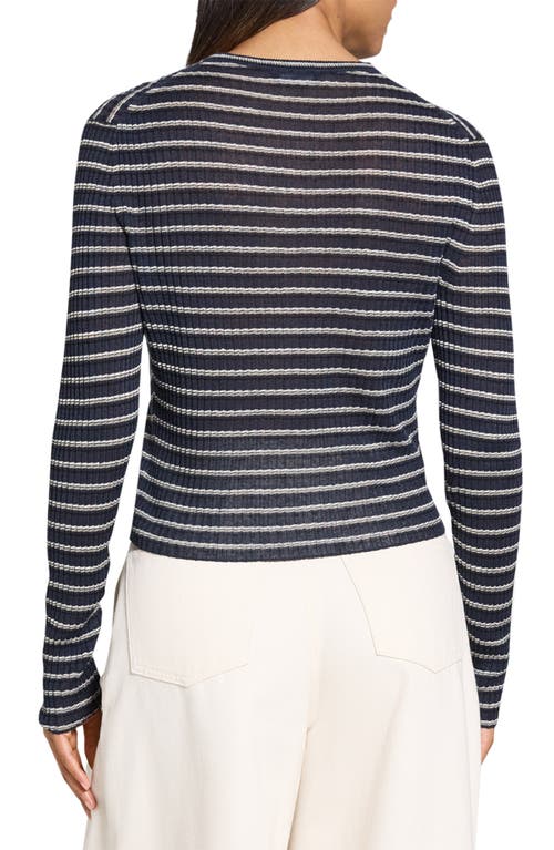 Theory Stripe Cropped Cardigan In Nocturne Navy
