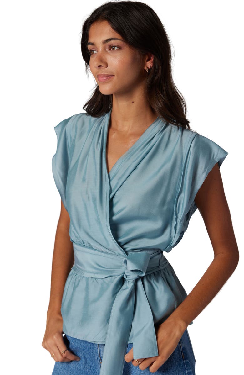 Joie Ashlele Tie Waist Wrap Top, Alternate, color, Citadel