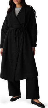 Eileen Fisher Wing Collar Tie Waist Wool Coat