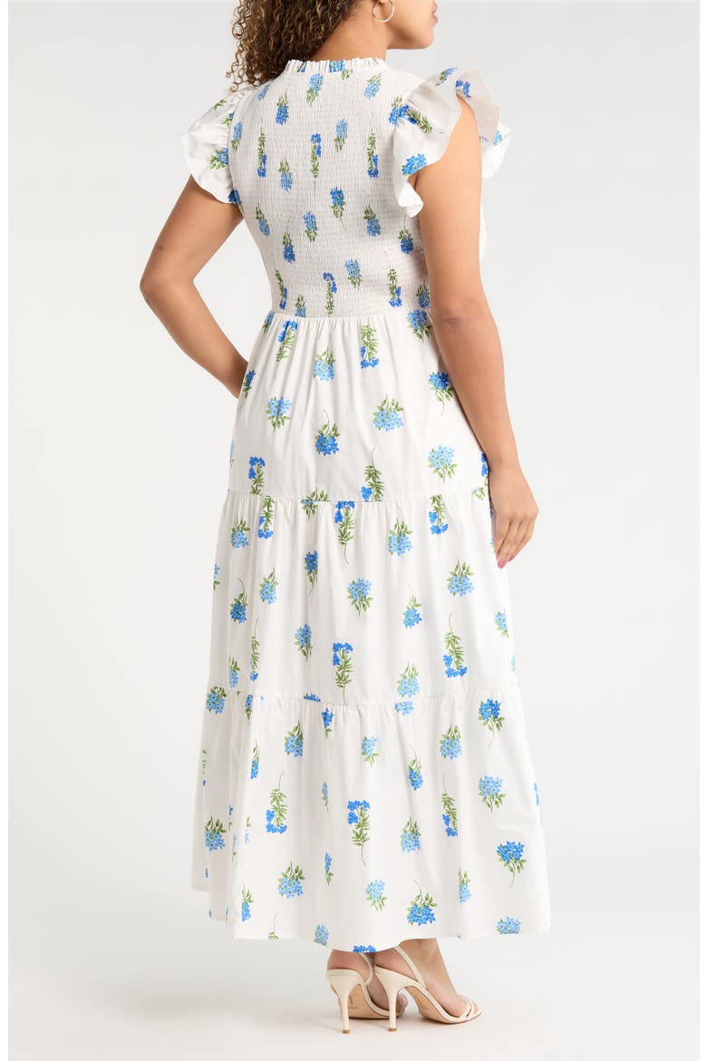 Jillian Floral Sunfire Tiered Midi Dress, Alternate, color, WHITE FLORAL