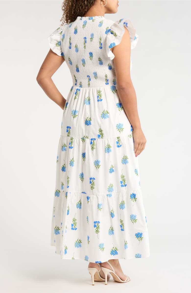 SUGARLIPS Jillian Floral Sunfire Tiered Midi Dress, Alternate, color, White Floral